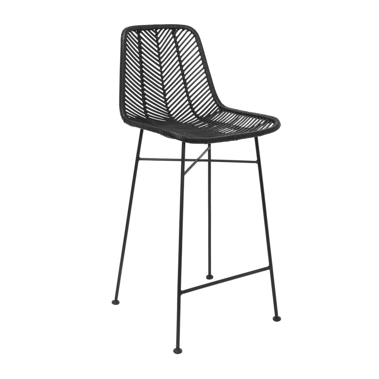 Hello Honey® Black Boho Rattan & Metal Bar Stool